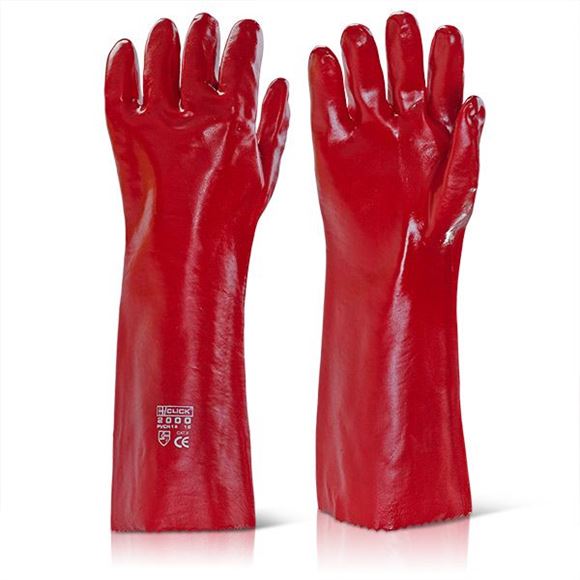 Seldram Supplies. RED PVC LONG OPEN GAUNTLETS 18in 40CM |Pair